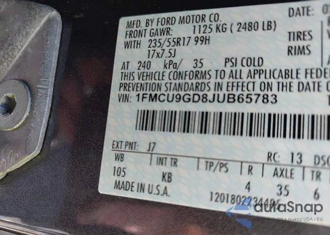 2018 Ford Escape Se from USA, damaged, VIN 1FMCU9GD8JUB65783